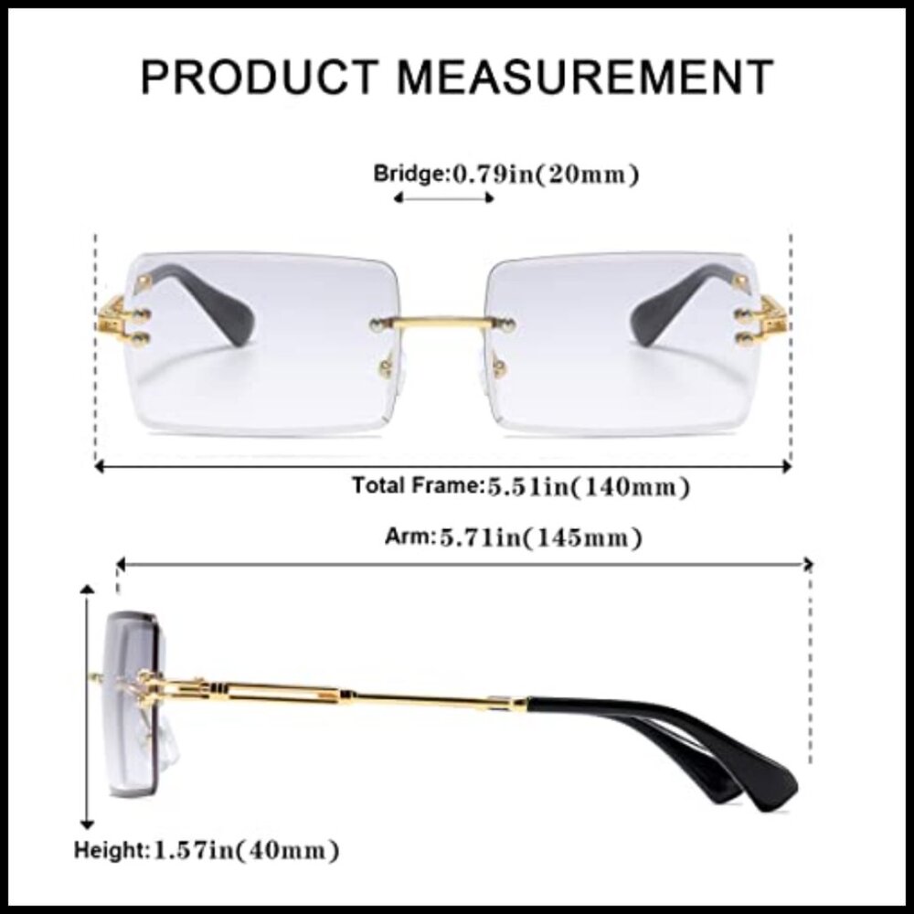 Rimless Rectangle Sunglasses Ultralight UV400 Eye… - image 4